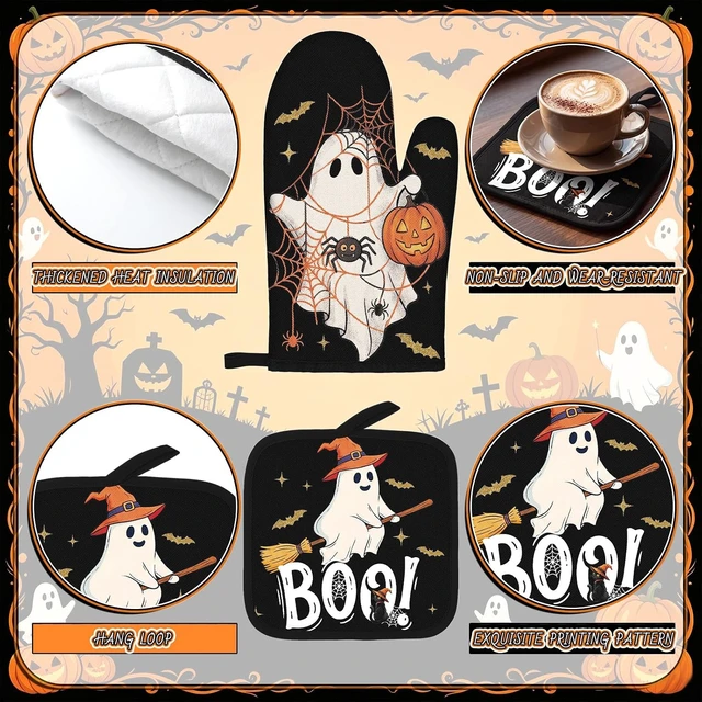 Alt view image 5 of 7 - 10 Pcs Halloween Kitchen Decor Set Ghost Pumpkin Kitchen Accessory