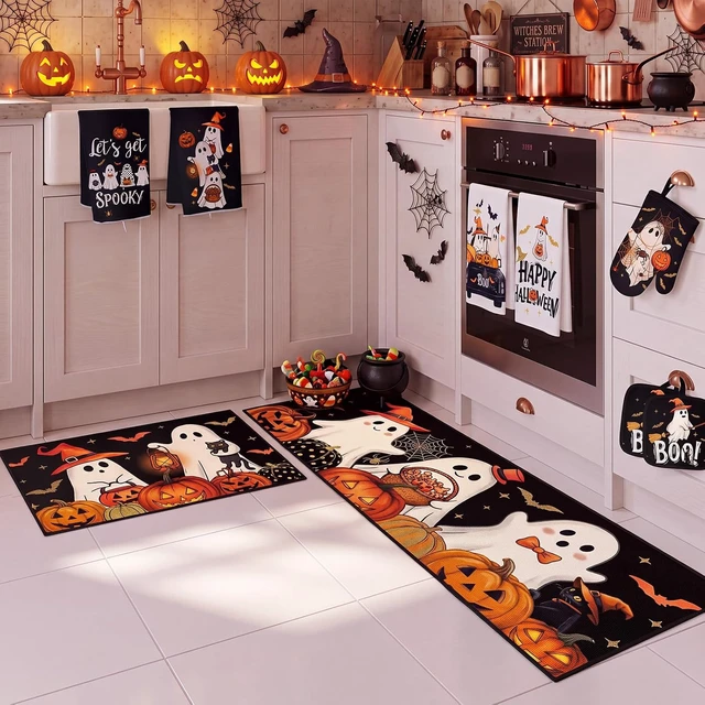 Alt view image 4 of 7 - 10 Pcs Halloween Kitchen Decor Set Ghost Pumpkin Kitchen Accessory