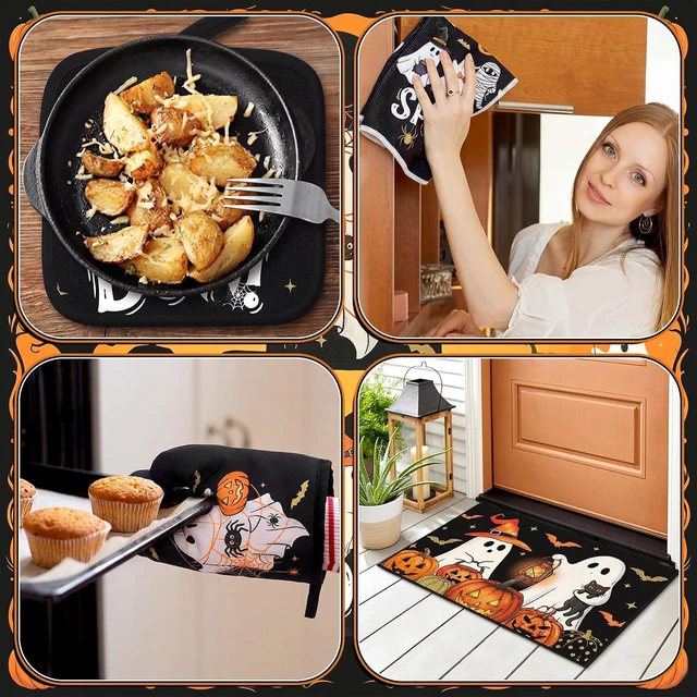 Alt view image 7 of 7 - 10 Pcs Halloween Kitchen Decor Set Ghost Pumpkin Kitchen Accessory