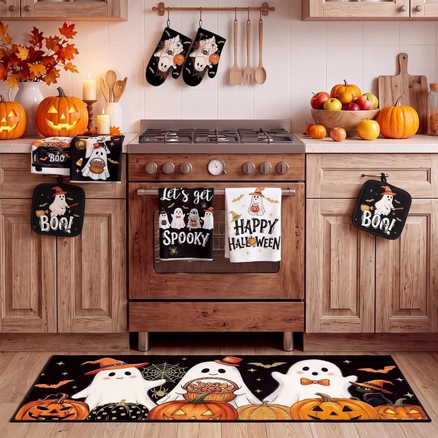 Alt view image 6 of 7 - 10 Pcs Halloween Kitchen Decor Set Ghost Pumpkin Kitchen Accessory
