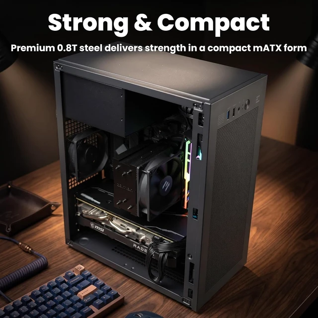 Alt view image 2 of 7 - CUBIX M-ATX Micro-ATX Compact Desktop PC Case with 80mm Fan