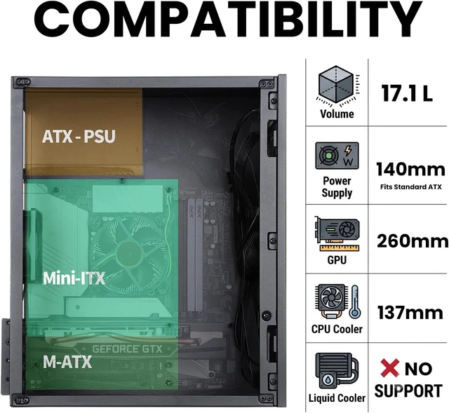 Alt view image 3 of 7 - CUBIX M-ATX Micro-ATX Compact Desktop PC Case with 80mm Fan