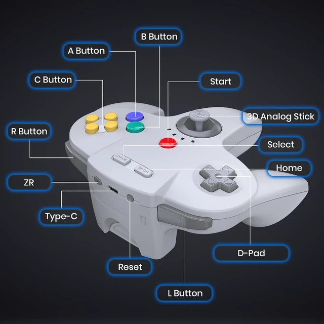 Alt view image 7 of 7 - Wireless N64 Controller Made for Switch 1 & 2, N64 Console, (Gray)