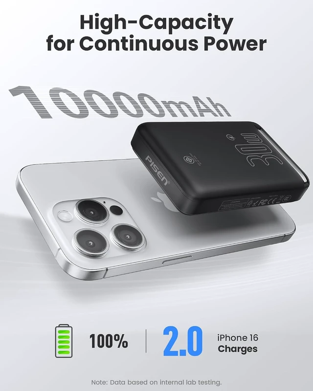 Alt view image 4 of 7 - 3C Wireless Power Bank - 10000mAh Qi2 Wireless Portable Charger 30W 3C Certified Qi2 Power Bank with Stand Airplane Safe Magnetic CCC Travel Portable Charger for iPhone 17/16/15/14/13/12 Series