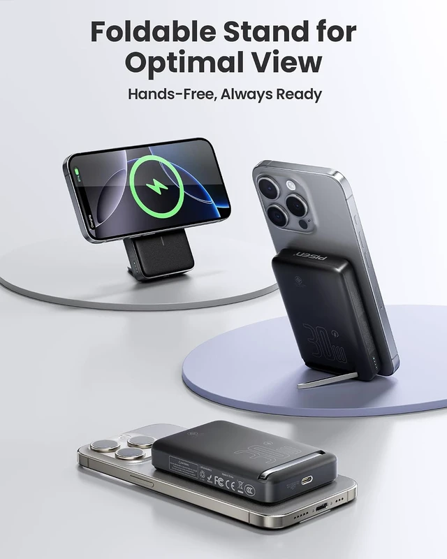 Alt view image 6 of 7 - 3C Wireless Power Bank - 10000mAh Qi2 Wireless Portable Charger 30W 3C Certified Qi2 Power Bank with Stand Airplane Safe Magnetic CCC Travel Portable Charger for iPhone 17/16/15/14/13/12 Series