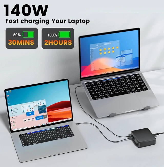Alt view image 2 of 7 - 800W USB C Charger Block Fast 10-Port USB C Charging Station GaN PD 140W Laptop Charger Adapter for MacBook Pro/Air, , iPad, iPhone, Galaxy