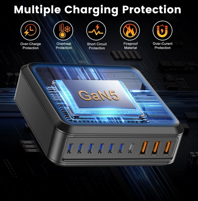 Alt view image 5 of 7 - 800W USB C Charger Block Fast 10-Port USB C Charging Station GaN PD 140W Laptop Charger Adapter for MacBook Pro/Air, , iPad, iPhone, Galaxy