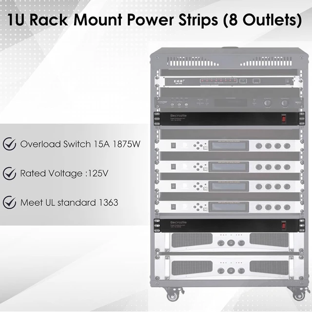 Alt view image 2 of 5 - 8 Outlet Rack Mount PDU Power Strip, 15A, 125V, 1875W