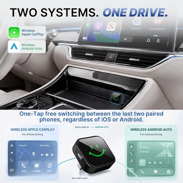 Alt view image 2 of 7 - 2-in-1 Wireless CarPlay & Android Auto Adapter (2026 Version)