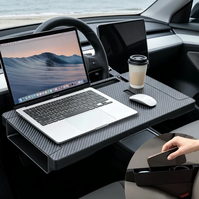 Main image of 2-in-1 Car Steering Wheel Tray Desk & Car Seat Gap Filler Organizer, Upgraded Foldable Adjustable Car Table Compatible with Steering Wheel Cover