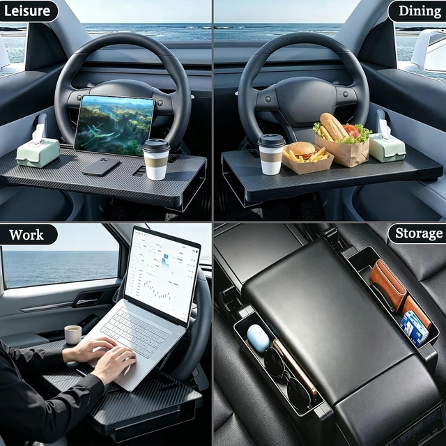 Alt view image 3 of 7 - 2-in-1 Car Steering Wheel Tray Desk & Car Seat Gap Filler Organizer, Upgraded Foldable Adjustable Car Table Compatible with Steering Wheel Cover
