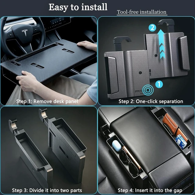 Alt view image 4 of 7 - 2-in-1 Car Steering Wheel Tray Desk & Car Seat Gap Filler Organizer, Upgraded Foldable Adjustable Car Table Compatible with Steering Wheel Cover
