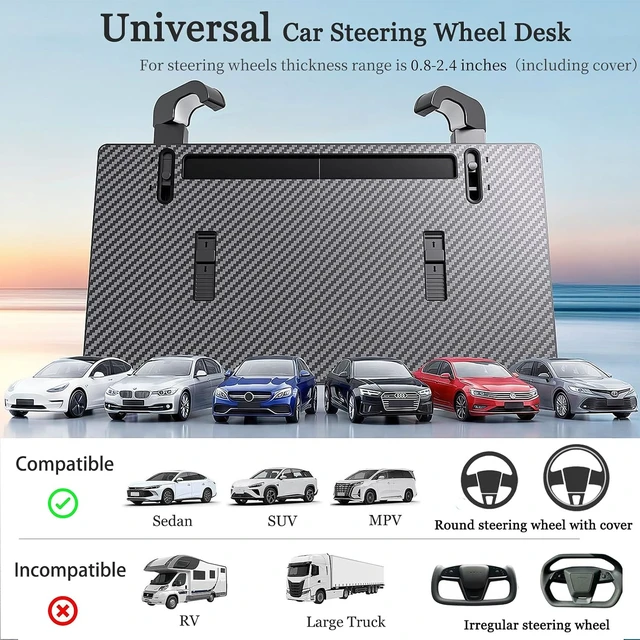 Alt view image 5 of 7 - 2-in-1 Car Steering Wheel Tray Desk & Car Seat Gap Filler Organizer, Upgraded Foldable Adjustable Car Table Compatible with Steering Wheel Cover