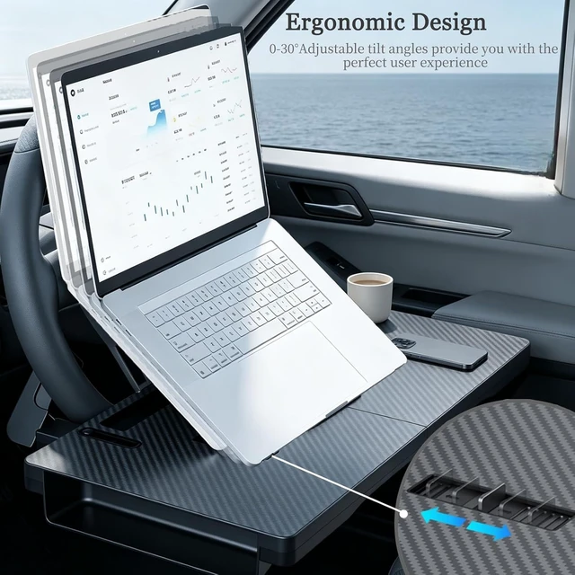Alt view image 6 of 7 - 2-in-1 Car Steering Wheel Tray Desk & Car Seat Gap Filler Organizer, Upgraded Foldable Adjustable Car Table Compatible with Steering Wheel Cover