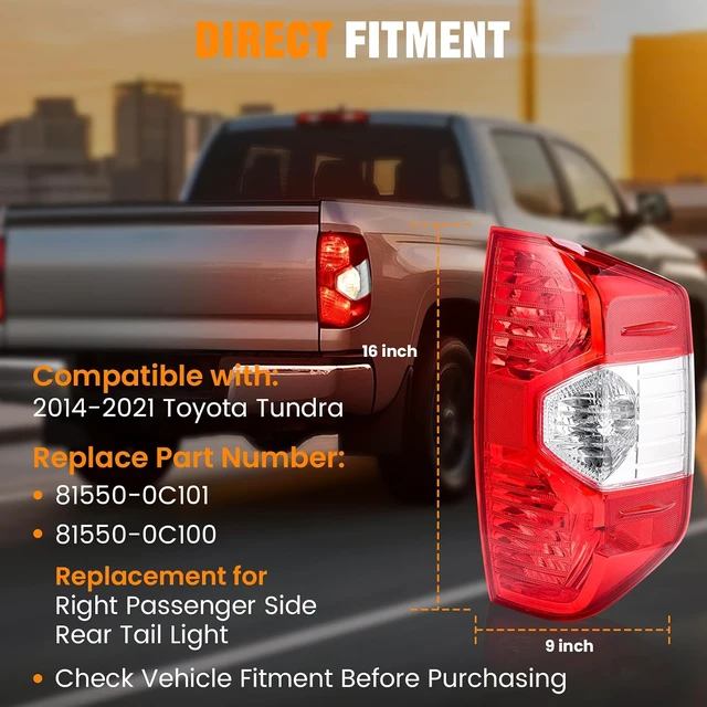 Alt view image 2 of 7 - Tail Light Assembly For 2014-2021 Toyota Tundra Passenger Side with Bulb