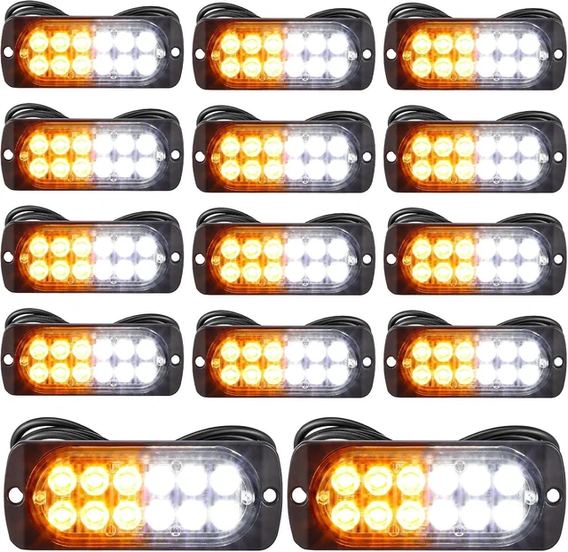Main image of 14 Pcs 12 LED Strobe Lights for Trucks 12-24v Amber and White