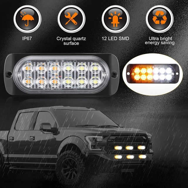 Alt view image 2 of 6 - 14 Pcs 12 LED Strobe Lights for Trucks 12-24v Amber and White
