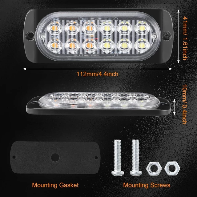 Alt view image 3 of 6 - 14 Pcs 12 LED Strobe Lights for Trucks 12-24v Amber and White