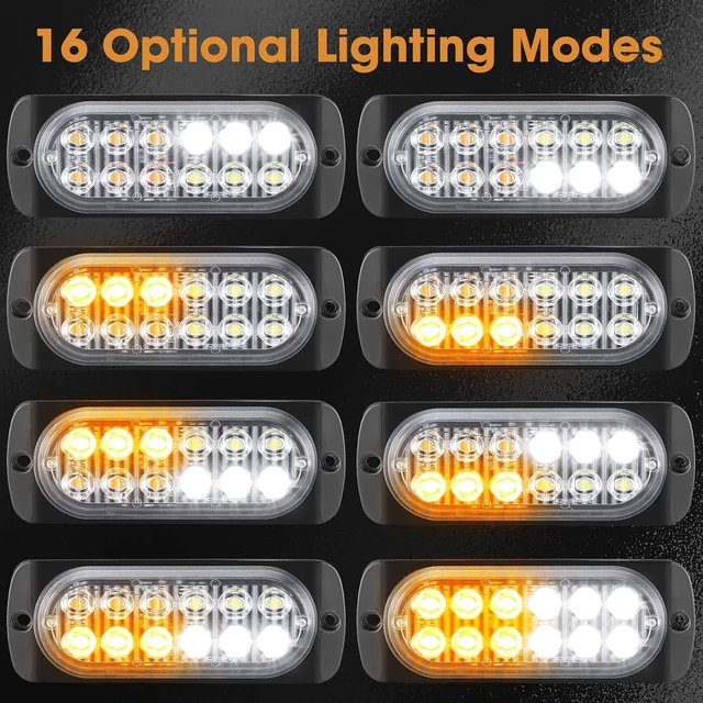Alt view image 5 of 6 - 14 Pcs 12 LED Strobe Lights for Trucks 12-24v Amber and White