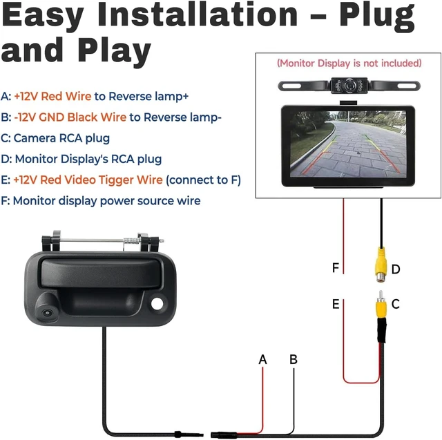 Alt view image 7 of 7 - Tailgate Handle Backup Camera Compatible with 2004-2014 Ford F150,2008-2016 Ford F250 F350 F450 F550 Super Duty Explorer Lobo, Rear View Reverse Camera RCA Connector Replaces# 8L3Z 9943400-AC