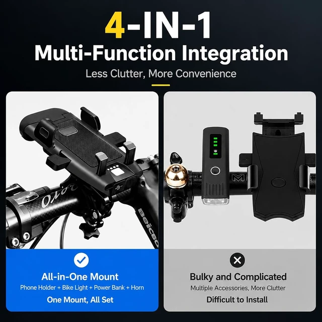 Alt view image 2 of 7 - 4-in-1 Bike Phone Holder with Light and Charger