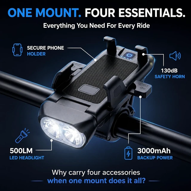 Alt view image 3 of 7 - 4-in-1 Bike Phone Holder with Light and Charger