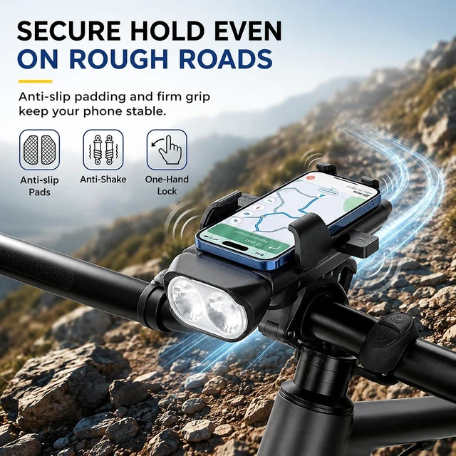 Alt view image 5 of 7 - 4-in-1 Bike Phone Holder with Light and Charger