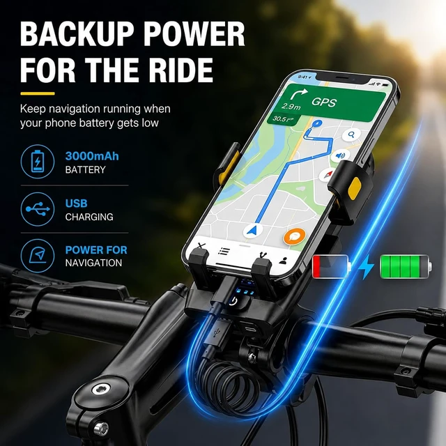 Alt view image 6 of 7 - 4-in-1 Bike Phone Holder with Light and Charger