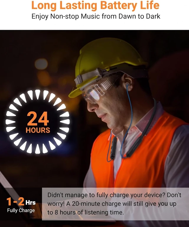 Alt view image 6 of 7 - Bluetooth Work Headphones, OSHA-Compliant, 27dB NRR, 24H Playtime