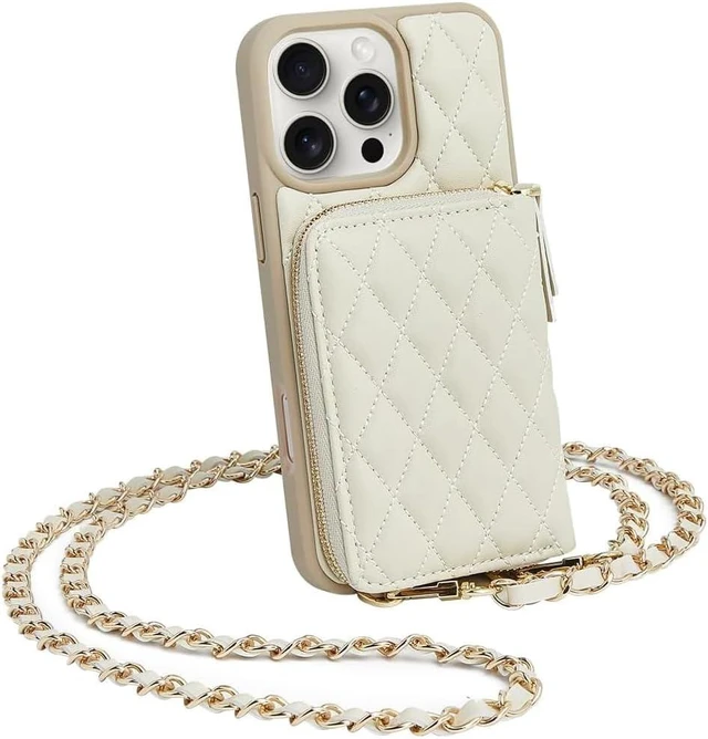 Main image of Compatible with iPhone 16 Pro Max Case Wallet with Card Holder, RFID Blocking Wrist Strap Crossbody Phone Cover for Women for iPhone 16 Pro Max 6.9" Beige