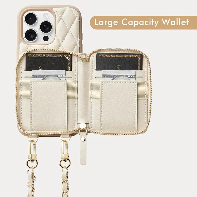 Alt view image 2 of 7 - Compatible with iPhone 16 Pro Max Case Wallet with Card Holder, RFID Blocking Wrist Strap Crossbody Phone Cover for Women for iPhone 16 Pro Max 6.9" Beige