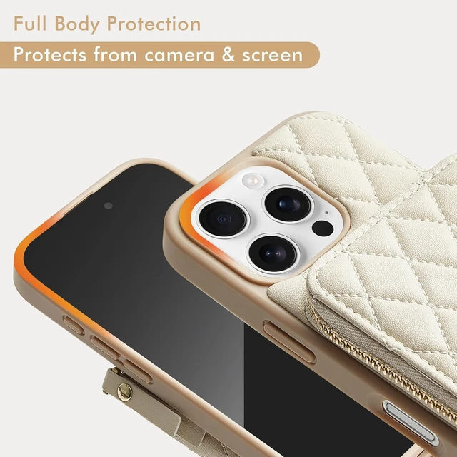 Alt view image 7 of 7 - Compatible with iPhone 16 Pro Max Case Wallet with Card Holder, RFID Blocking Wrist Strap Crossbody Phone Cover for Women for iPhone 16 Pro Max 6.9" Beige