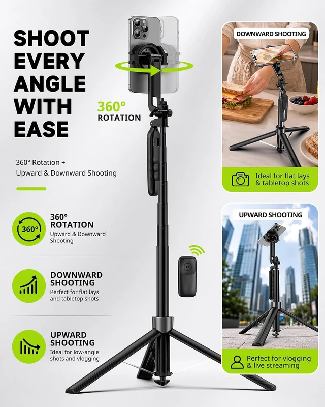 Alt view image 2 of 7 - 72" Magnetic Phone Tripod & Selfie Stick Tripod with Remote