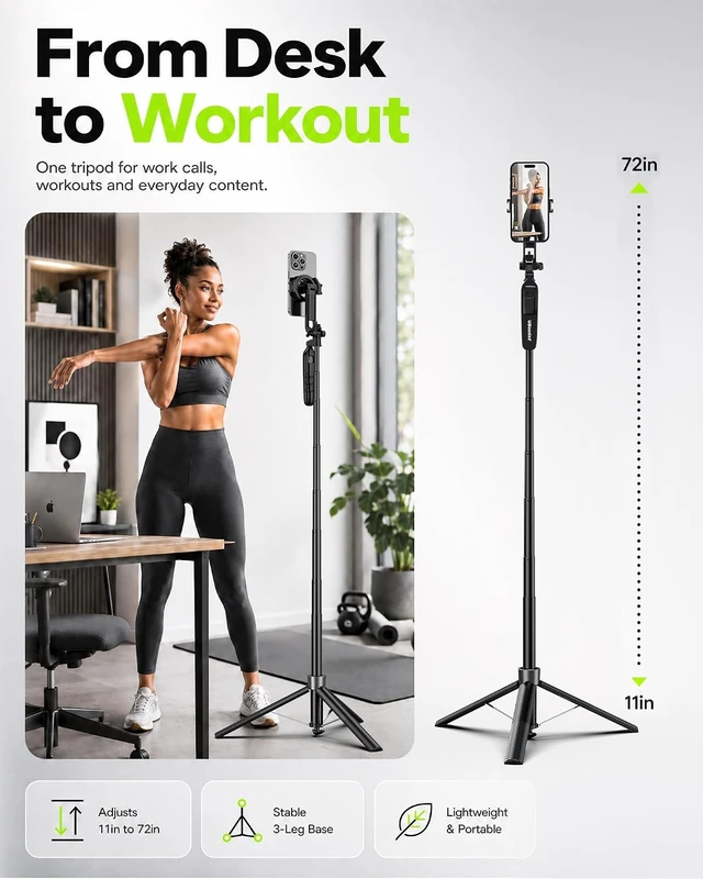 Alt view image 7 of 7 - 72" Magnetic Phone Tripod & Selfie Stick Tripod with Remote