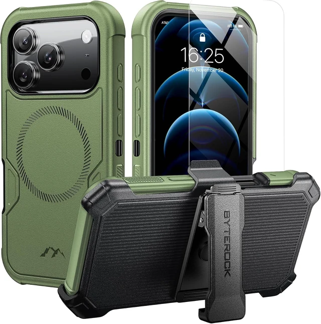 Main image of for iPhone 17 Pro Case 6.3" with Belt Clip Holster, Green