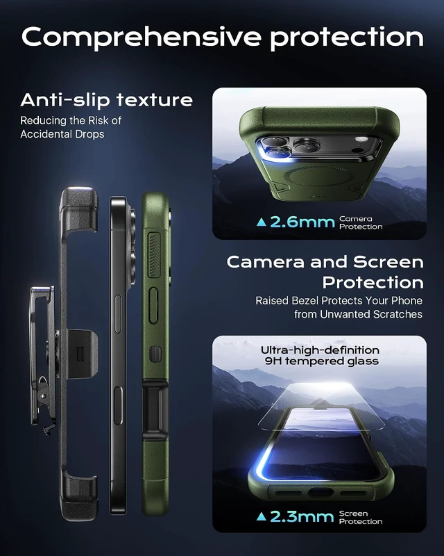 Alt view image 5 of 7 - for iPhone 17 Pro Case 6.3" with Belt Clip Holster, Green