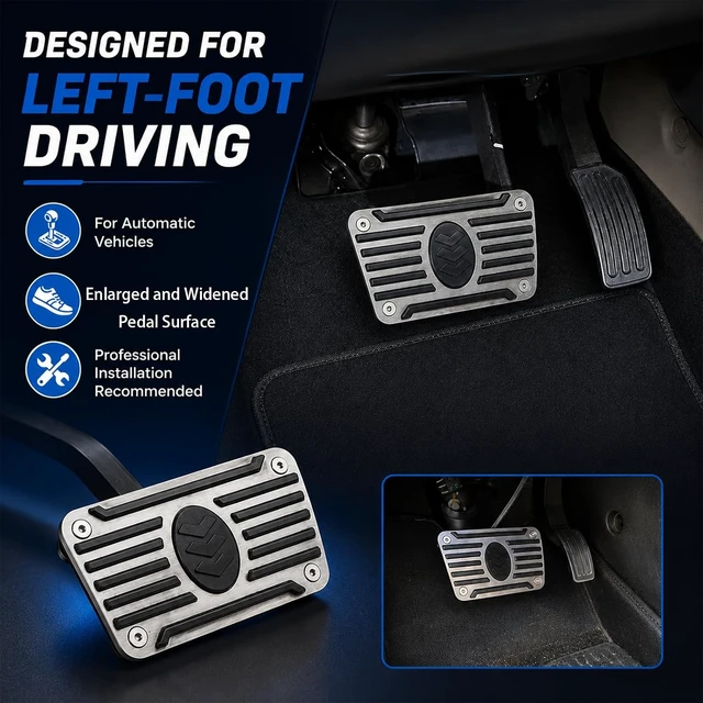 Alt view image 3 of 6 - Automatic Transmission Brake Pedal Pad Extender, Stainless Steel Enlarged and Widened Brake Pedal Cover with Rubber Anti-Slip Strips