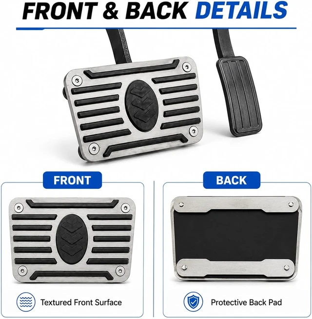 Alt view image 5 of 6 - Automatic Transmission Brake Pedal Pad Extender, Stainless Steel Enlarged and Widened Brake Pedal Cover with Rubber Anti-Slip Strips