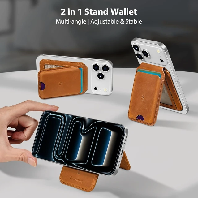 Alt view image 5 of 7 - Crazy Horse Leather Magnetic Wallet for MagSafe Adjustable Stand