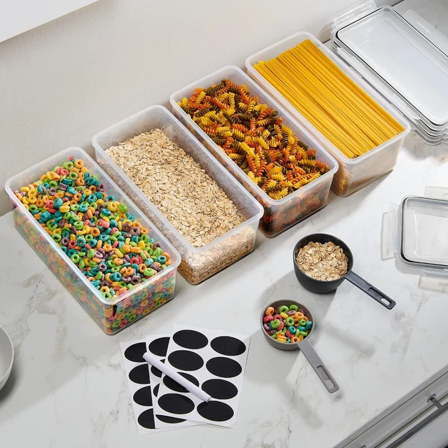 Alt view image 5 of 7 - Large Airtight Food Storage Containers with Lids Set of 4 3.2L - 102 fl. oz Pasta storage Containers, BPA Free Plastic Spaghetti container - Air Tight Canisters for Kitchen Pantry Organization