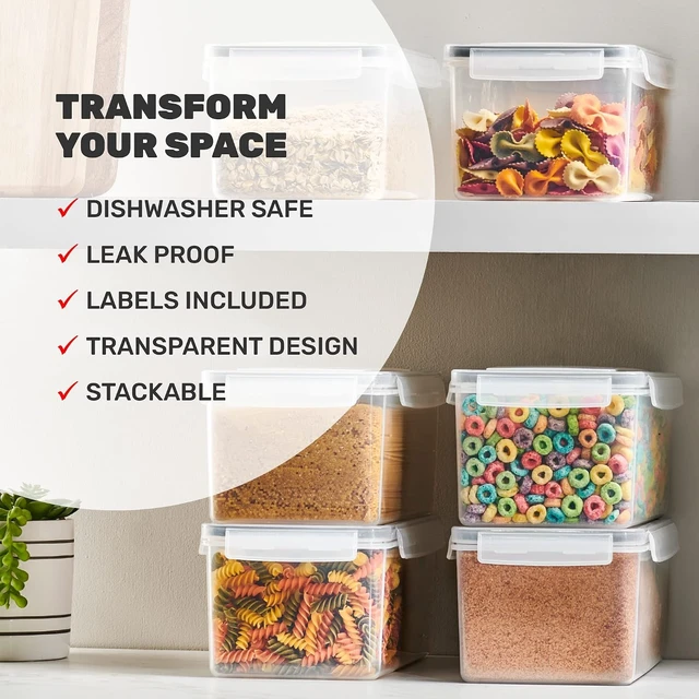 Alt view image 6 of 7 - Large Airtight Food Storage Containers with Lids Set of 4 3.2L - 102 fl. oz Pasta storage Containers, BPA Free Plastic Spaghetti container - Air Tight Canisters for Kitchen Pantry Organization