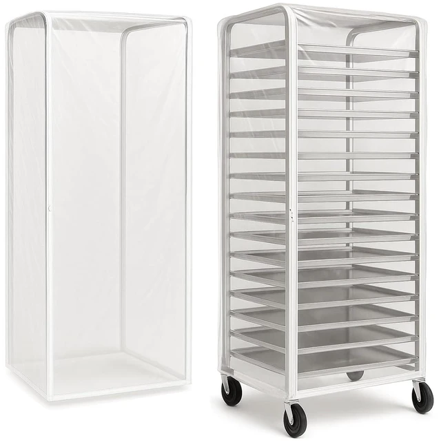 Main image of Bun Rack Cover - Transparent PVC with 4 Sided Zippers - Universal 20 Tier Sheet Pan & Speed Rack Cover - Heavy Duty, Waterproof & Dustproof Bakery rack cover
