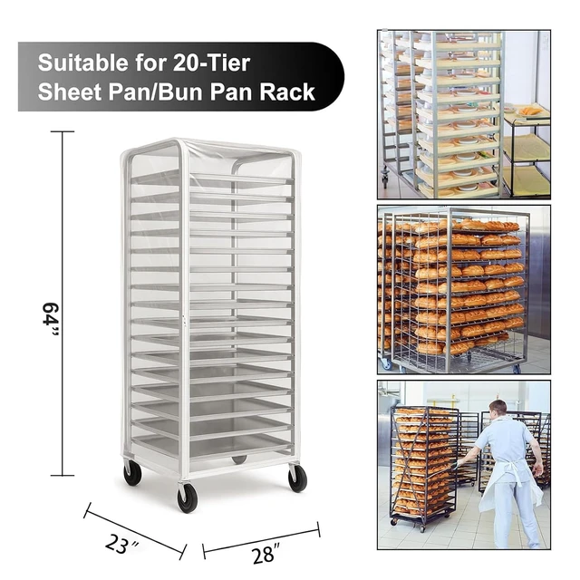 Alt view image 3 of 6 - Bun Rack Cover - Transparent PVC with 4 Sided Zippers - Universal 20 Tier Sheet Pan & Speed Rack Cover - Heavy Duty, Waterproof & Dustproof Bakery rack cover