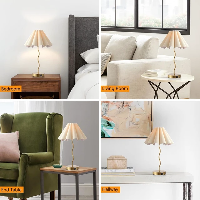 Alt view image 5 of 7 - Pleated Table Lamp, Table Lamp for Bedroom, Bedside Lamps for Nightstand with Linen Lampshade, Modern Lamp for Bedroom Home Office Decor