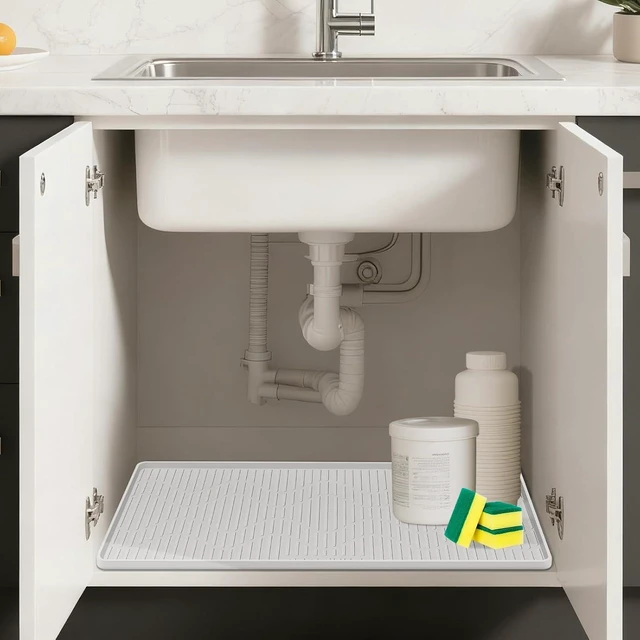Main image of 32" x 22" Under Sink Mat for Kitchen Under Sink Organizer White