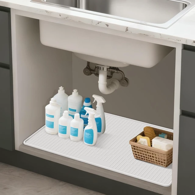 Alt view image 3 of 6 - 32" x 22" Under Sink Mat for Kitchen Under Sink Organizer White