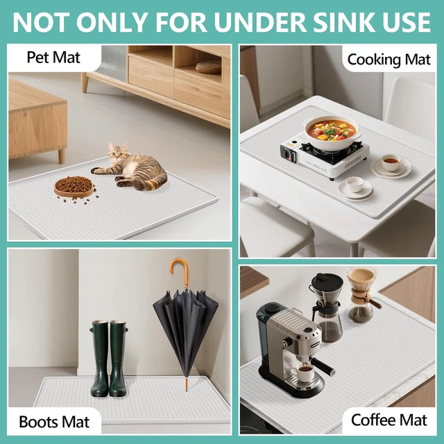Alt view image 6 of 6 - 32" x 22" Under Sink Mat for Kitchen Under Sink Organizer White