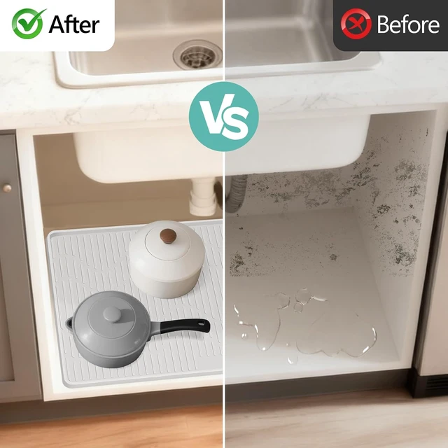 Alt view image 5 of 6 - 32" x 22" Under Sink Mat for Kitchen Under Sink Organizer White