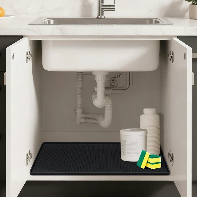 Main image of 32" x 22" Under Sink Mat for Kitchen Under Sink Organizer Black