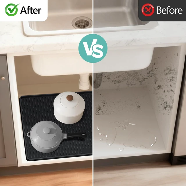 Alt view image 6 of 7 - 32" x 22" Under Sink Mat for Kitchen Under Sink Organizer Black